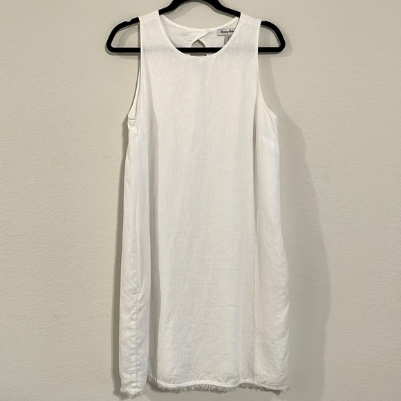 Tommy Bahama Women's Swing Lined Midi Dress Large White 100% Linen Sleeveless - Picture 1 of 15